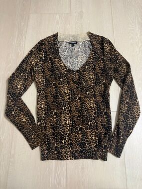 Express Gray and Cream Animal Patterned Long Sleeve Top